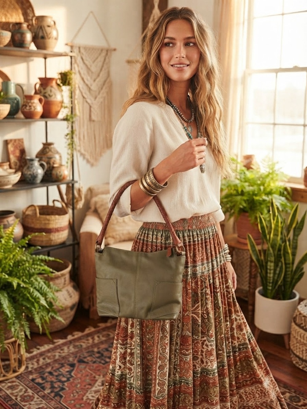 Olive Leather Hand bag Spanish
Made, artisan-crafted Boho leather
Goods EUC